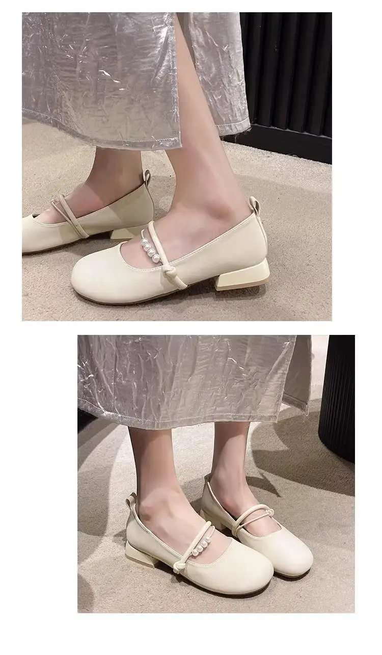 Women French Style Mary Jane Shoes Silver Round Toe Shallow Heels — feature 5