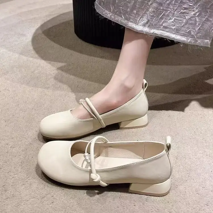 Women French Style Mary Jane Shoes Silver Round Toe Shallow Heels - Image 2