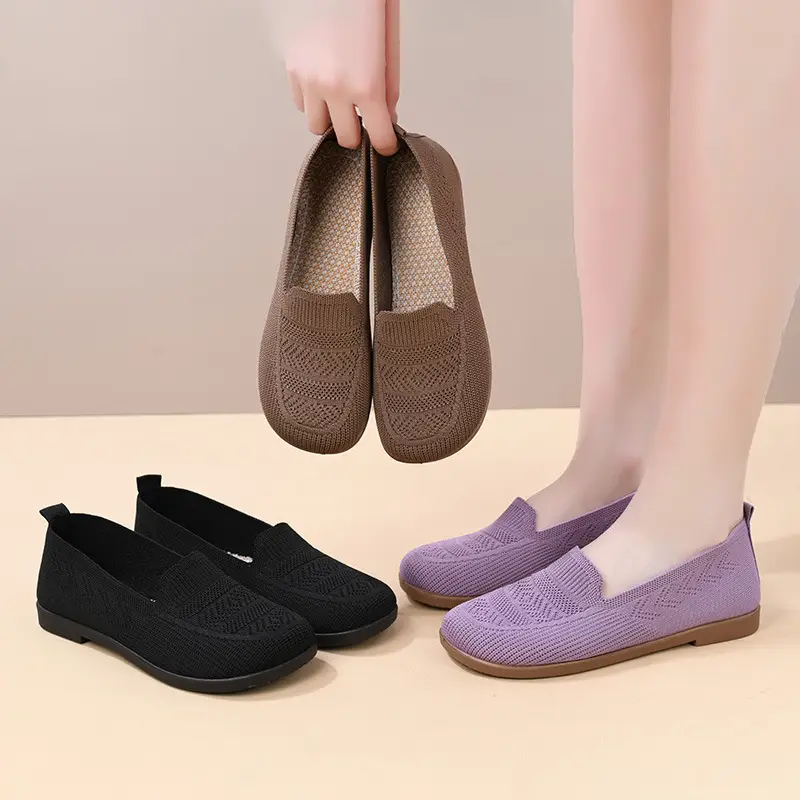 Women's Purple Mesh Slip-On Flat Shoes - Image 6
