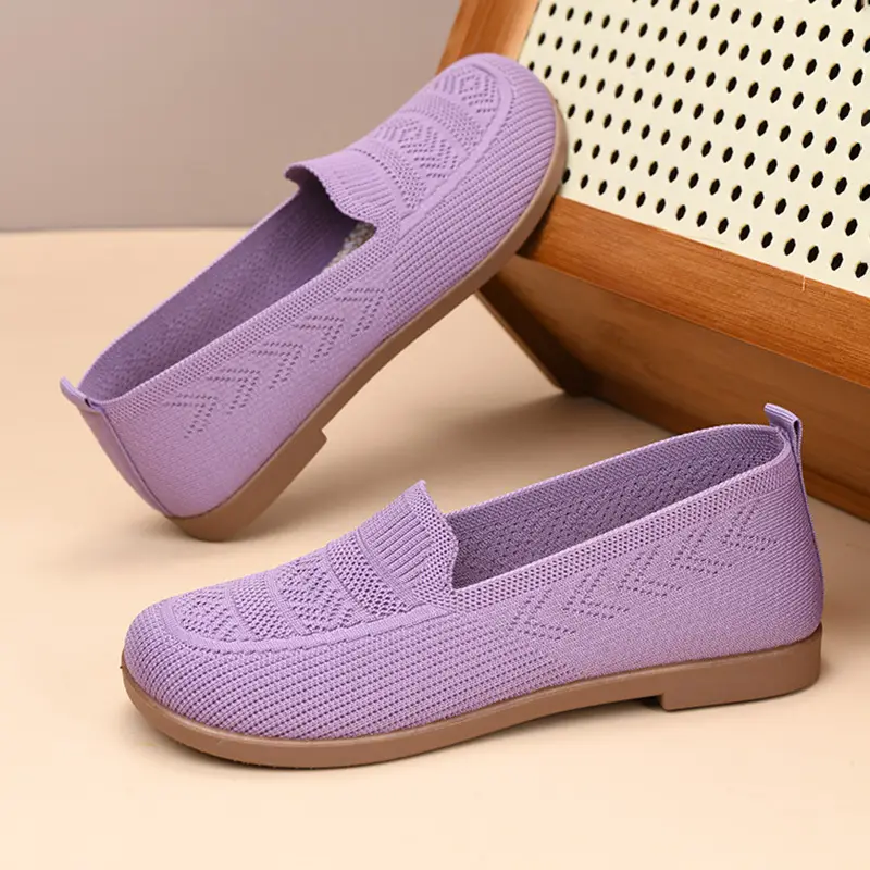 Women's Purple Mesh Slip-On Flat Shoes - Image 7