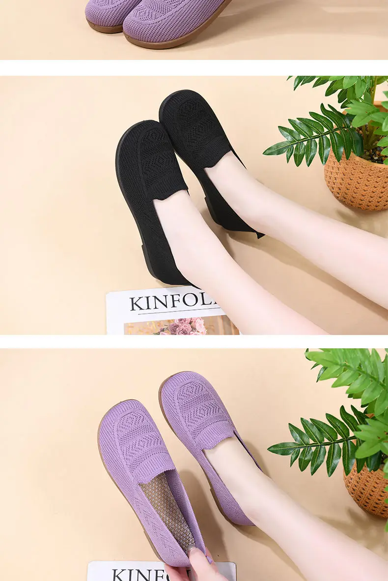 Women's Purple Mesh Slip-On Flat Shoes — feature 14
