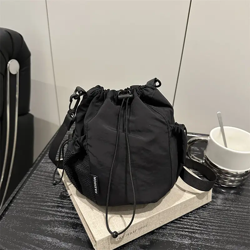 White Drawstring Bucket Bag for Commuters & Casual Use - Image 7