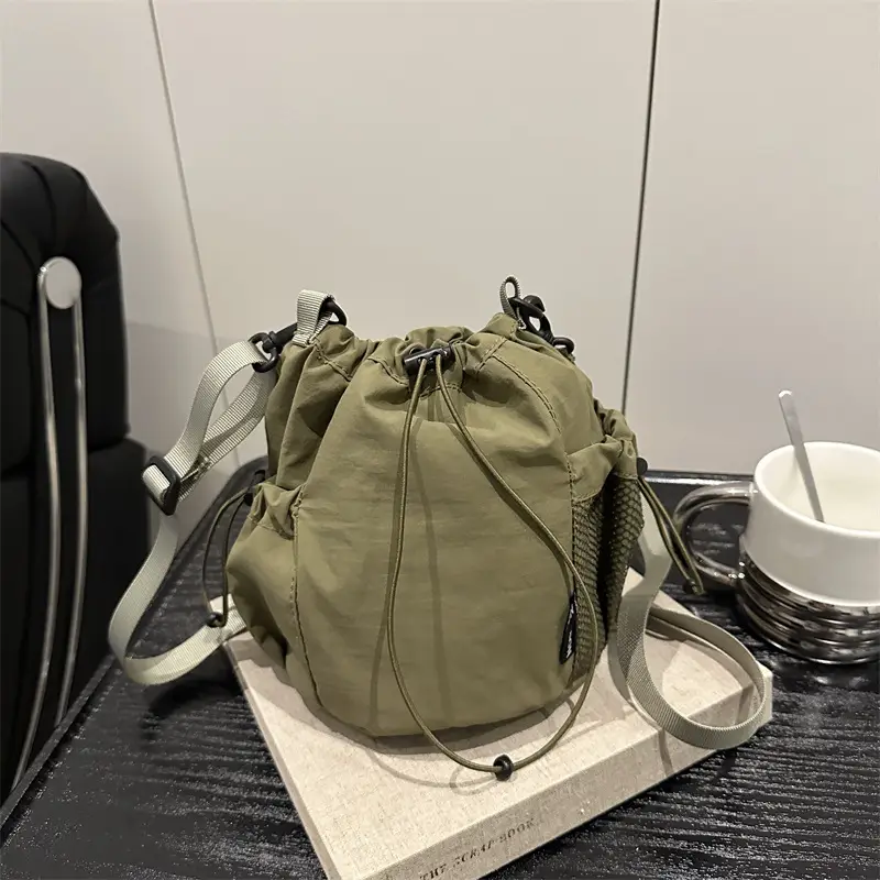 White Drawstring Bucket Bag for Commuters & Casual Use - Image 9