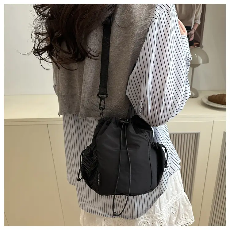 White Drawstring Bucket Bag for Commuters & Casual Use — feature 14