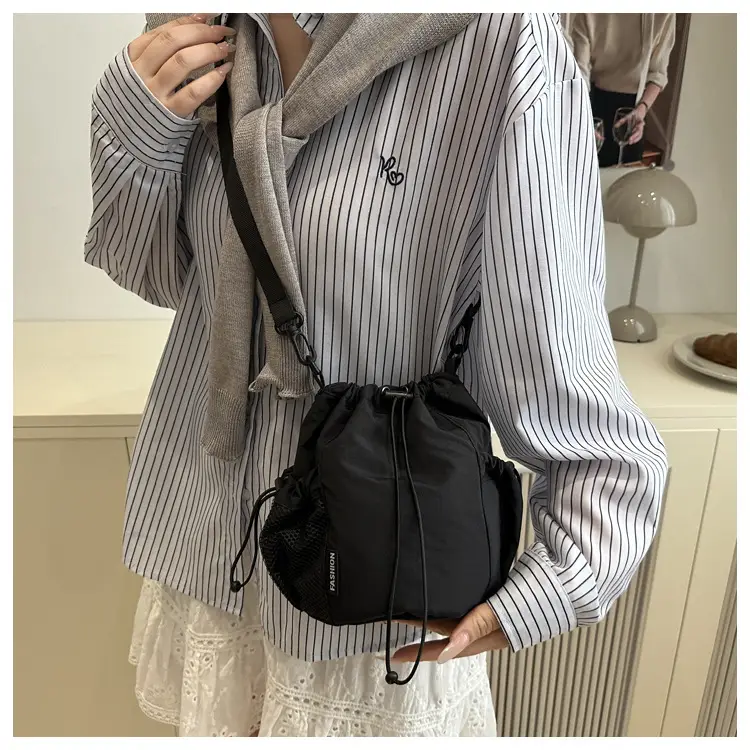 White Drawstring Bucket Bag for Commuters & Casual Use — feature 15