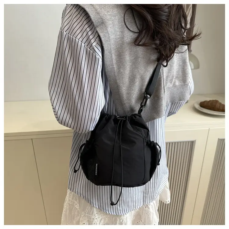 White Drawstring Bucket Bag for Commuters & Casual Use — feature 16