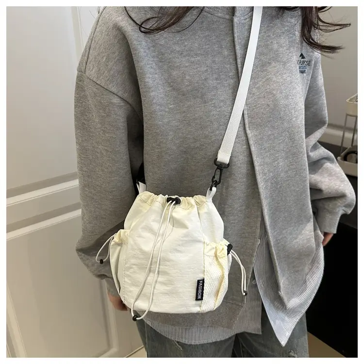 White Drawstring Bucket Bag for Commuters & Casual Use — feature 18