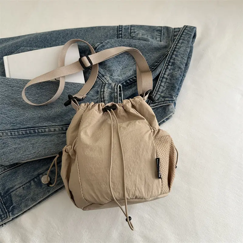 White Drawstring Bucket Bag for Commuters & Casual Use - Image 4
