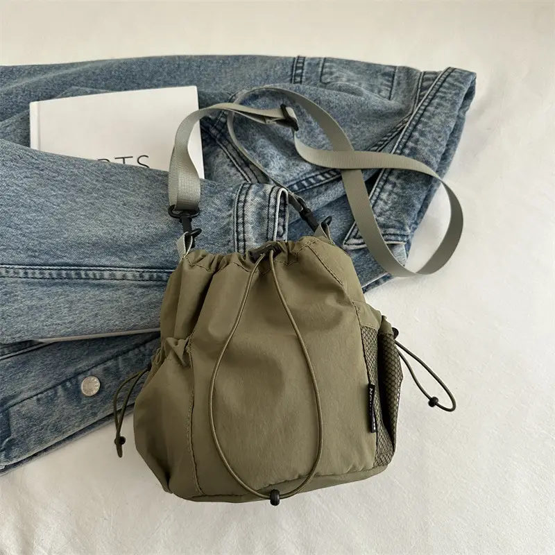 White Drawstring Bucket Bag for Commuters & Casual Use - Image 5