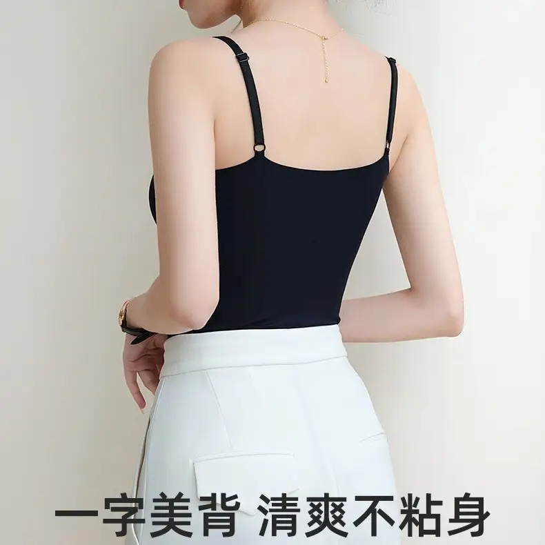 Black Lace Camisole with Built-In Bra Pads, No Need for Additional Underwear, Anti-Exposure, Slimming, Full Coverage Tank Top - Image 9