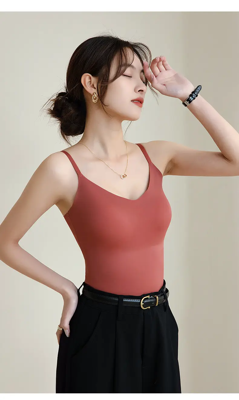 Black Lace Camisole with Built-In Bra Pads, No Need for Additional Underwear, Anti-Exposure, Slimming, Full Coverage Tank Top - Image 3