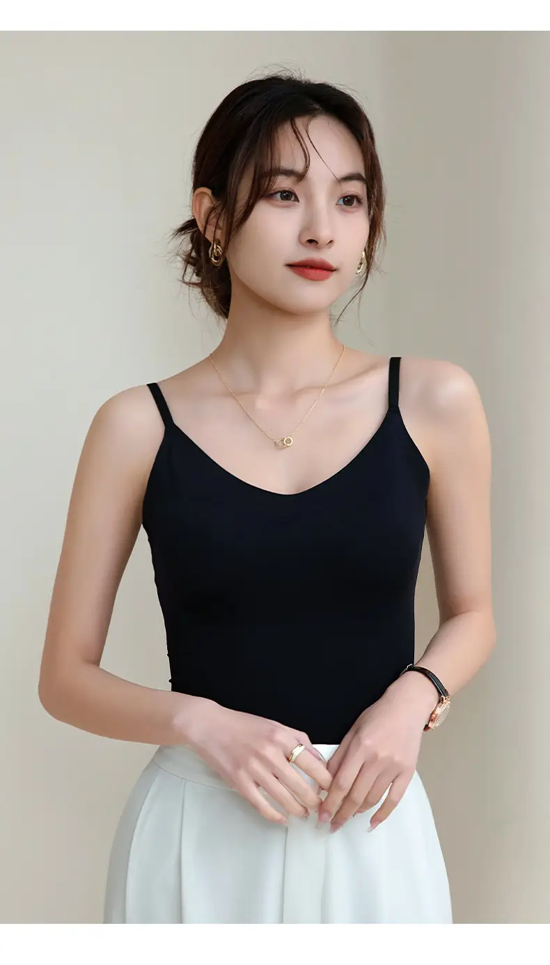 Black Lace Camisole with Built-In Bra Pads, No Need for Additional Underwear, Anti-Exposure, Slimming, Full Coverage Tank Top - Image 5