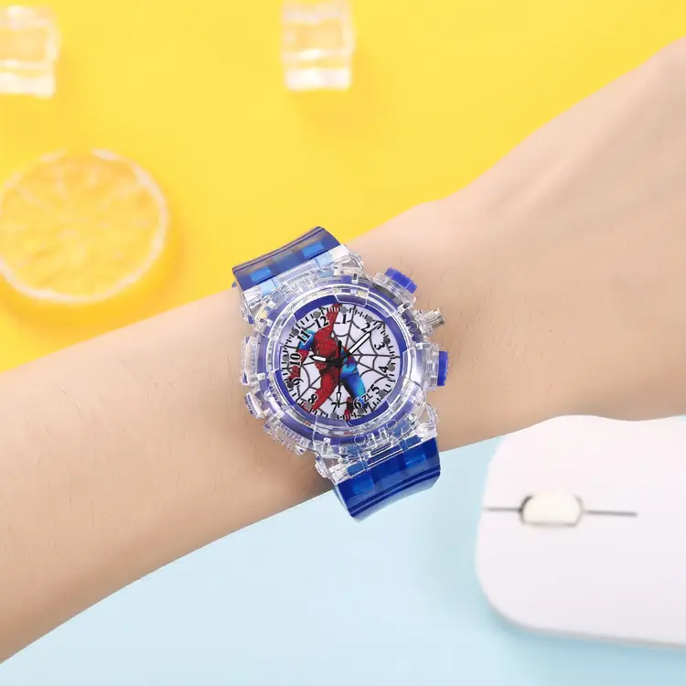 Factory direct supply children Spider-Man luminous watch boy pointer fashion LED colorful flashing quartz watch