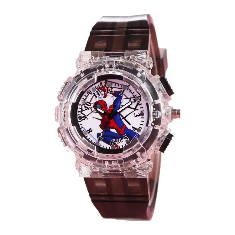 Factory direct supply children Spider-Man luminous watch boy pointer fashion LED colorful flashing quartz watch