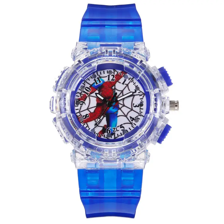 Factory direct supply children Spider-Man luminous watch boy pointer fashion LED colorful flashing quartz watch — feature 10