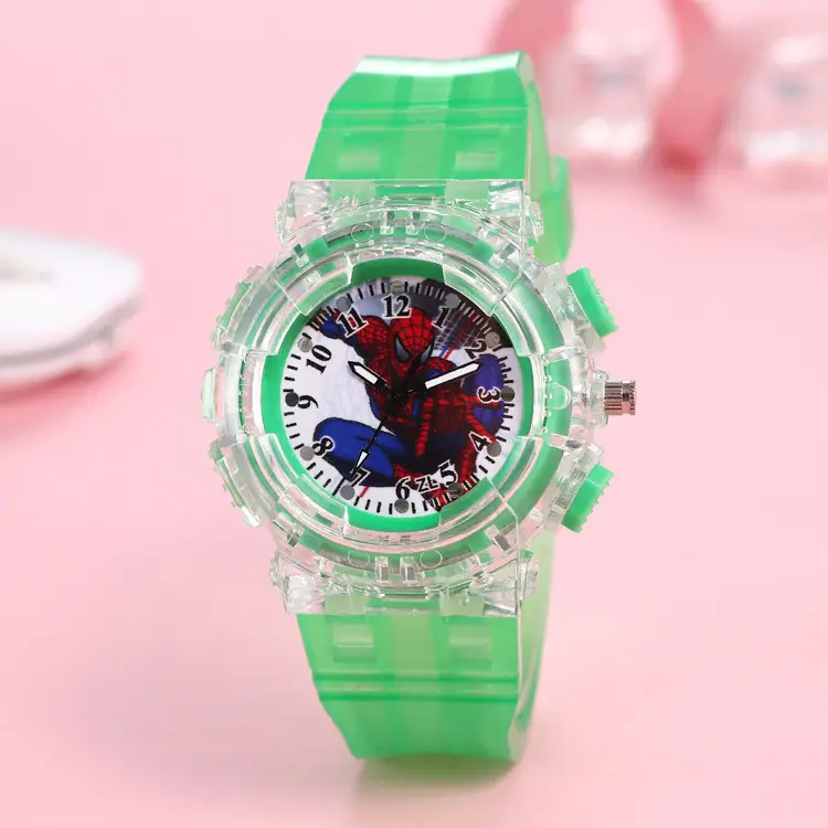 Factory direct supply children Spider-Man luminous watch boy pointer fashion LED colorful flashing quartz watch