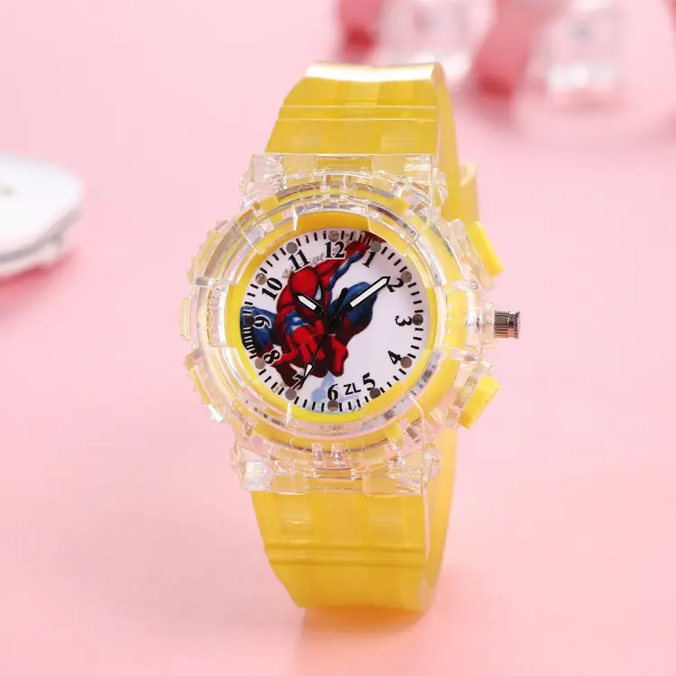Factory direct supply children Spider-Man luminous watch boy pointer fashion LED colorful flashing quartz watch