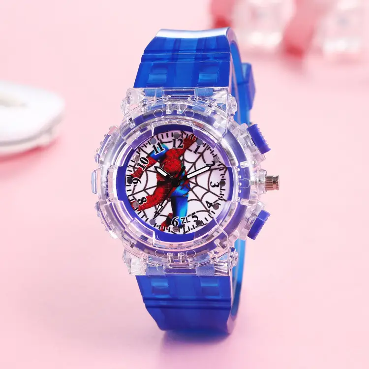 Factory direct supply children Spider-Man luminous watch boy pointer fashion LED colorful flashing quartz watch