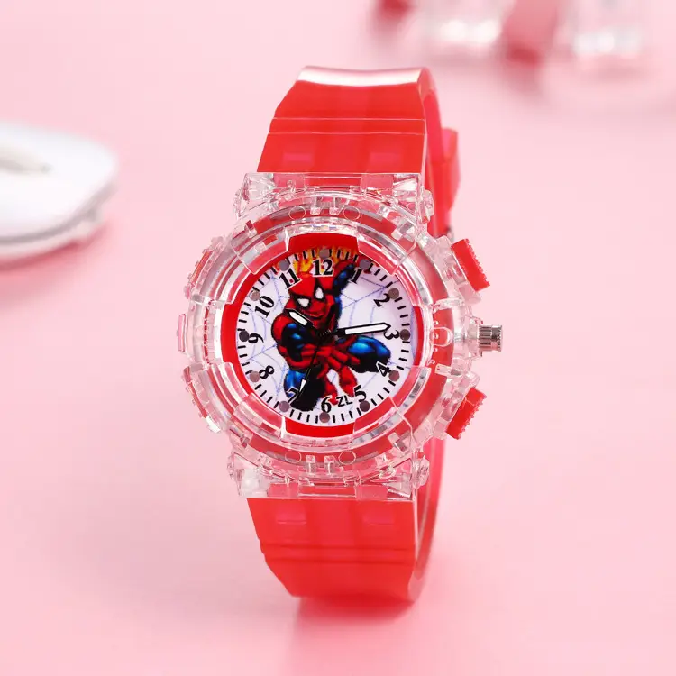 Factory direct supply children Spider-Man luminous watch boy pointer fashion LED colorful flashing quartz watch