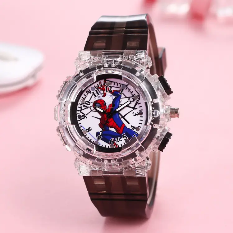 Factory direct supply children Spider-Man luminous watch boy pointer fashion LED colorful flashing quartz watch