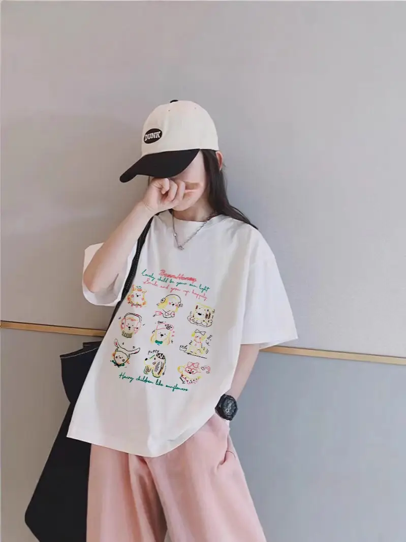 Cute Bunny Print Cotton T-Shirt for Kids Summer Wear