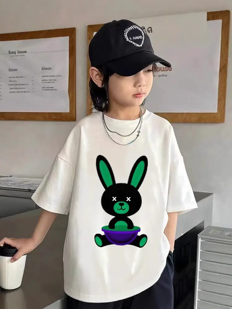 Cute Bunny Print Cotton T-Shirt for Kids Summer Wear