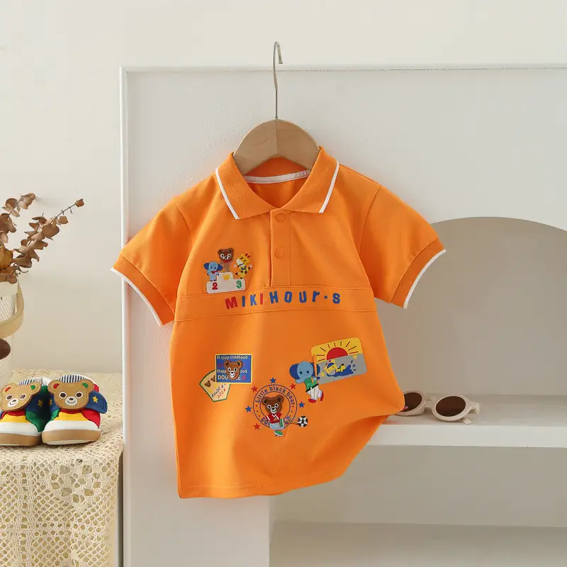 Japanese Style Boys Orange Polo Summer T-Shirt - Image 2