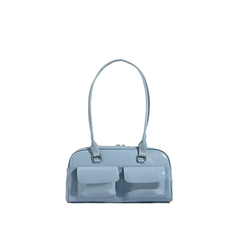 Black Wax Leather Bowling Bag with 2 Pockets - Image 8