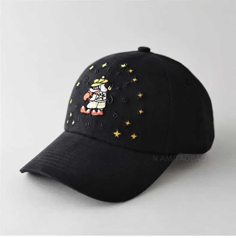 Black Cartoon Embroidered Baseball Cap Sunshade Unisex — feature 1
