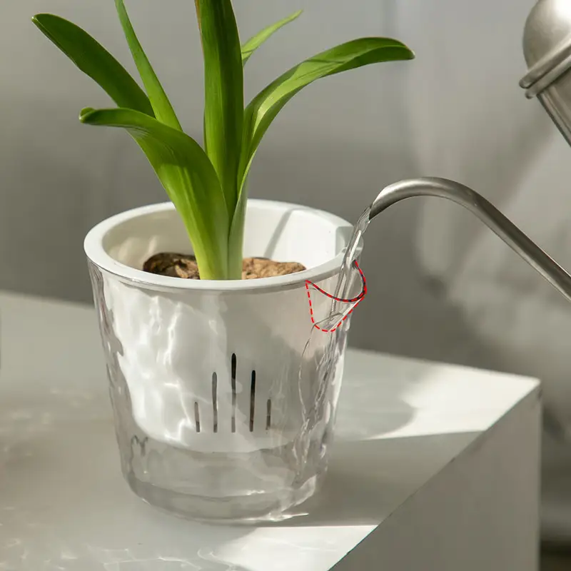 Glacier Pattern Transparent Lazy Self-Absorbing Flower Pot Water-Cultivating Plant Daffodils Water-Free Plastic Imitation Glass Flower Pot