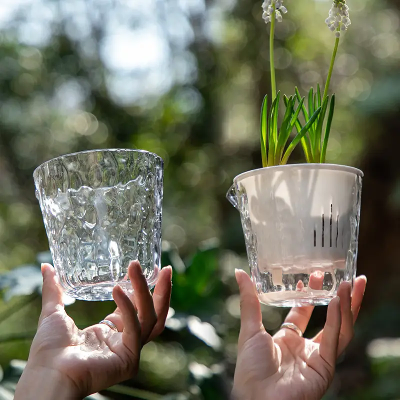 Glacier Pattern Transparent Lazy Self-Absorbing Flower Pot Water-Cultivating Plant Daffodils Water-Free Plastic Imitation Glass Flower Pot