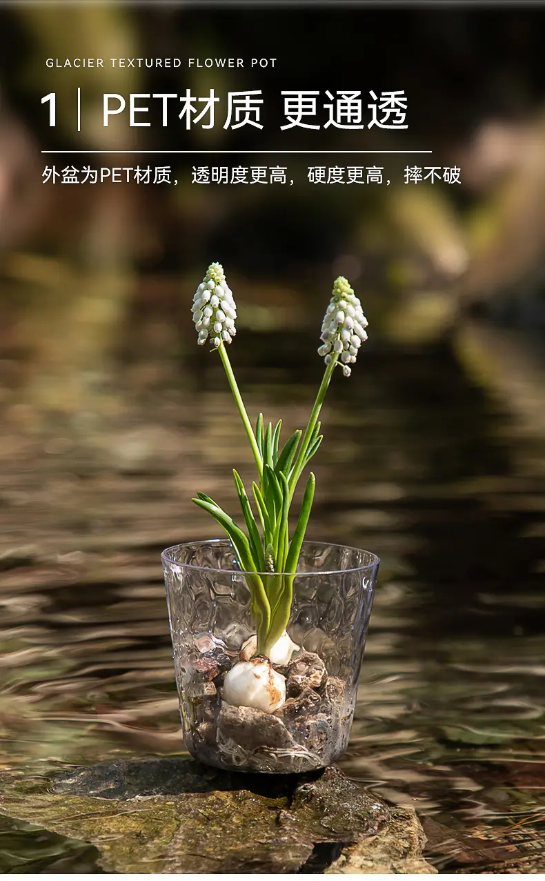 Glacier Pattern Transparent Lazy Self-Absorbing Flower Pot Water-Cultivating Plant Daffodils Water-Free Plastic Imitation Glass Flower Pot — feature 5