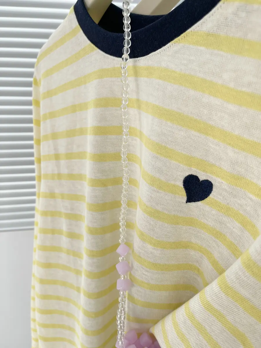 Women Striped Mulberry Silk Long Sleeve T-Shirt Yellow Blue — feature 21