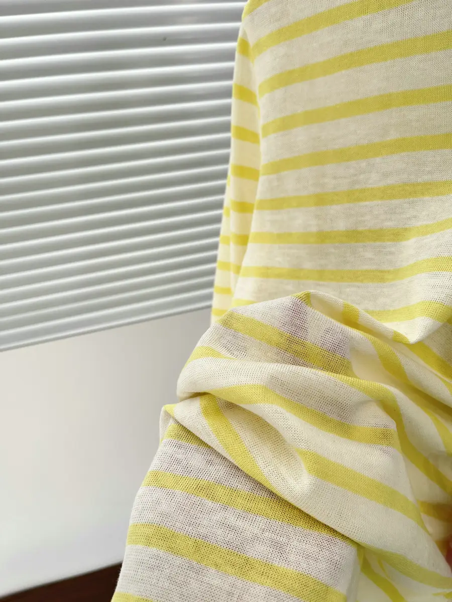 Women Striped Mulberry Silk Long Sleeve T-Shirt Yellow Blue — feature 22