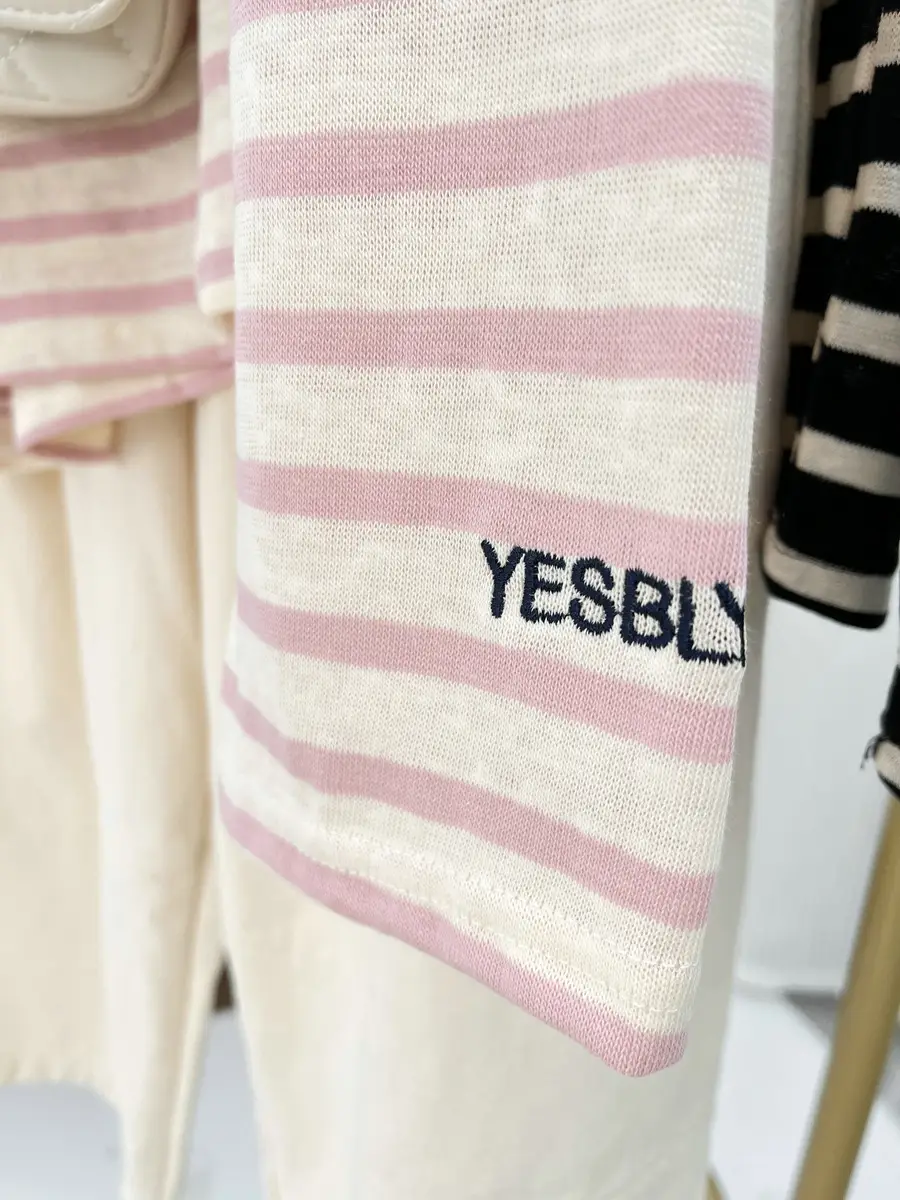 Women Striped Mulberry Silk Long Sleeve T-Shirt Yellow Blue — feature 28