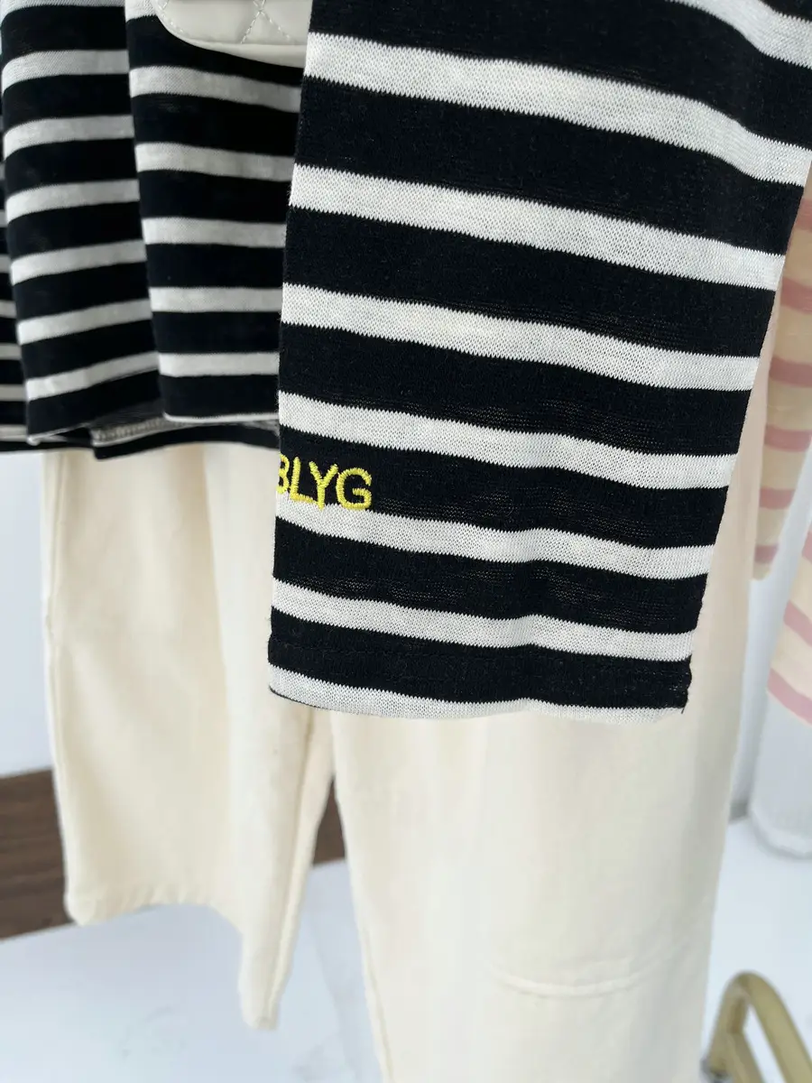 Women Striped Mulberry Silk Long Sleeve T-Shirt Yellow Blue — feature 32
