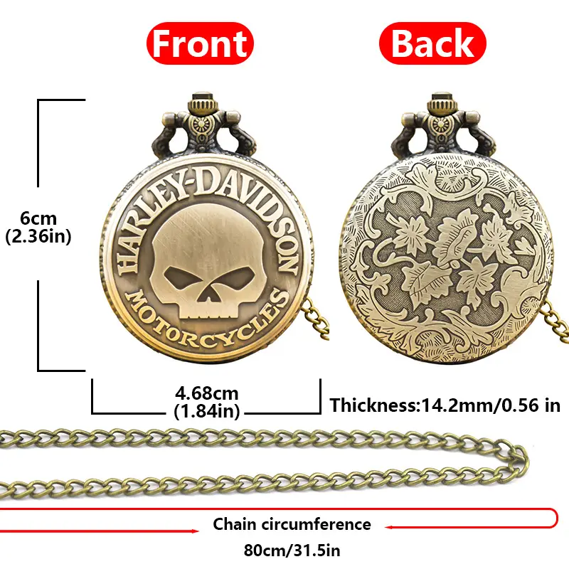 Harley Davidson Skull Pocket Watch with Pendant