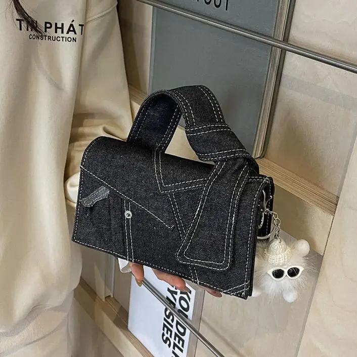 Denim Square Bag Women 2025 New Color Contrast - Image 6