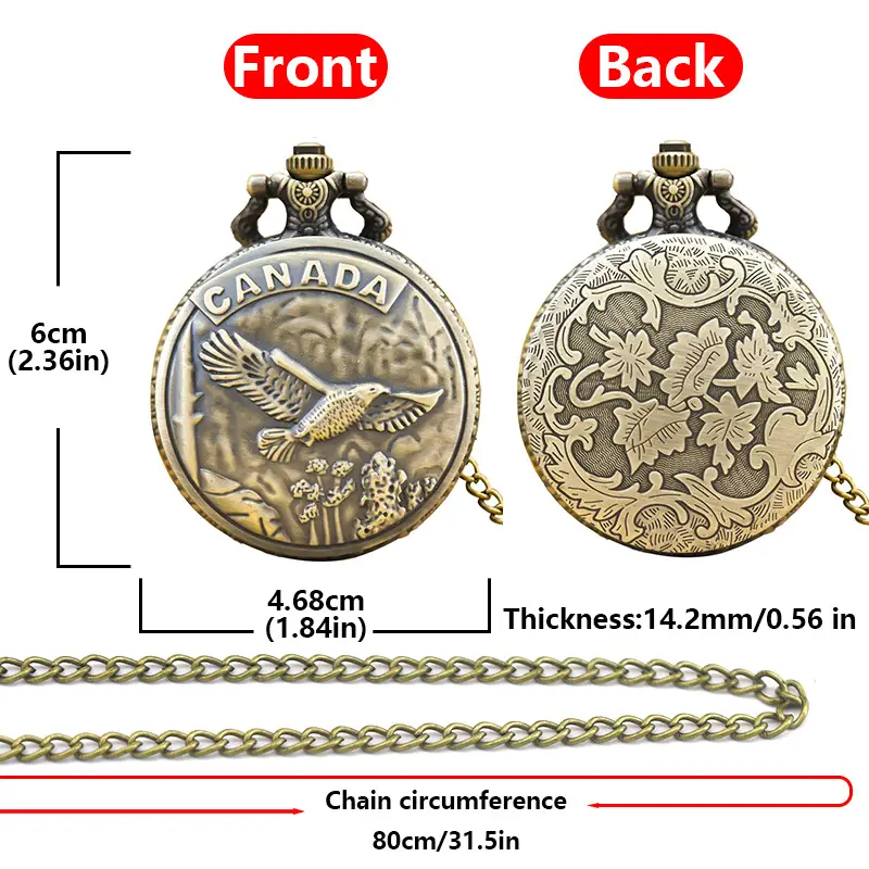 Canada Retro Flip Pocket Watch with Flying Eagle Design - Image 2