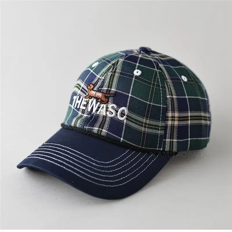 Men's Red Plaid Baseball Cap with Embroidered Logo - Image 4