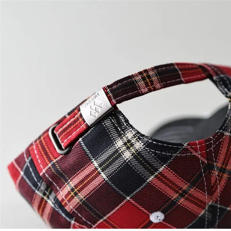 Men's Red Plaid Baseball Cap with Embroidered Logo - Image 7