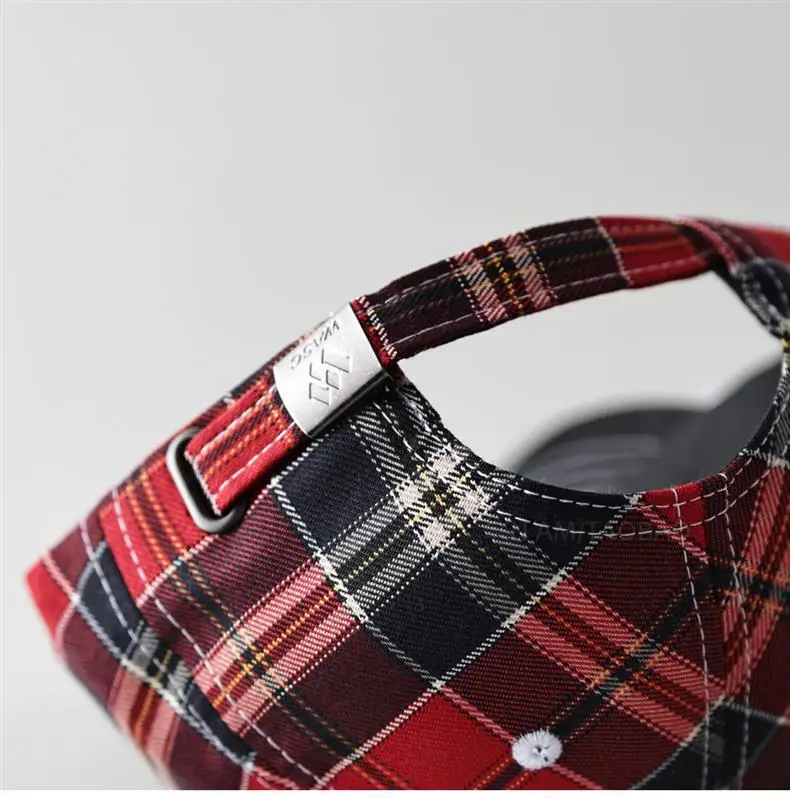 Men's Red Plaid Baseball Cap with Embroidered Logo — feature 10