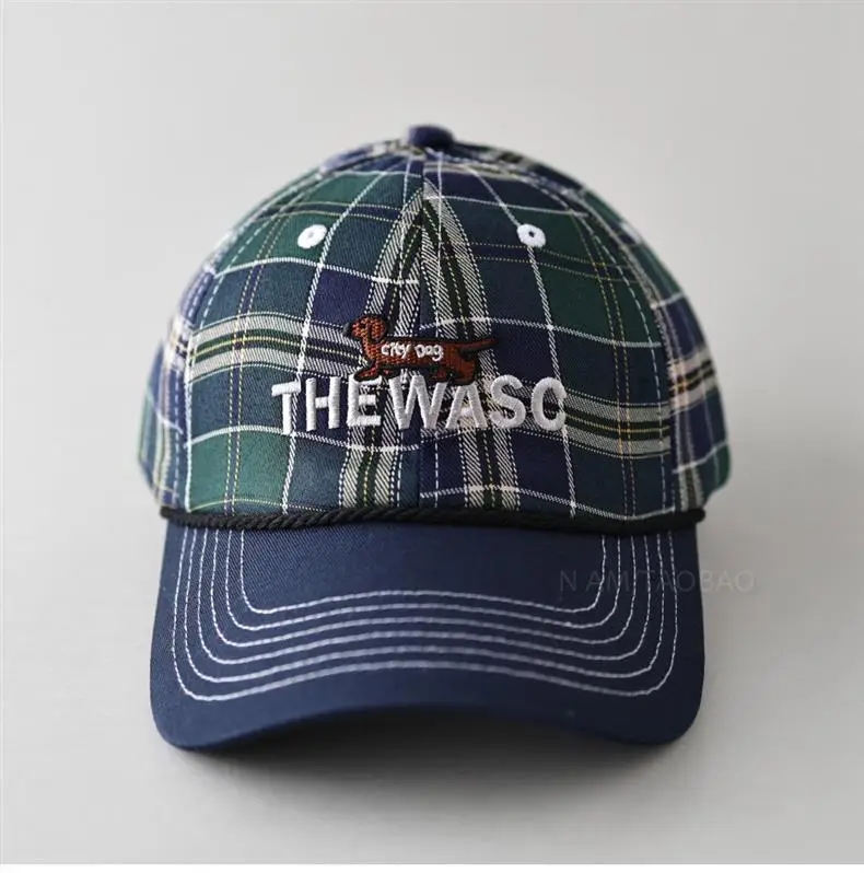 Men's Red Plaid Baseball Cap with Embroidered Logo — feature 2