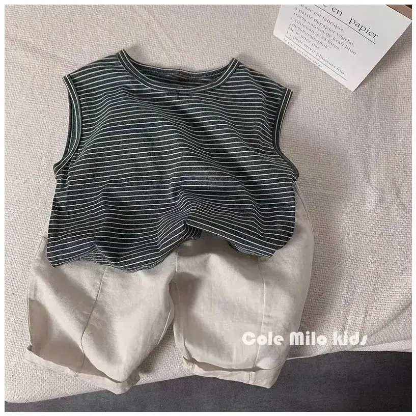 Boys Cotton Striped Sleeveless Vest T-Shirt - Image 8
