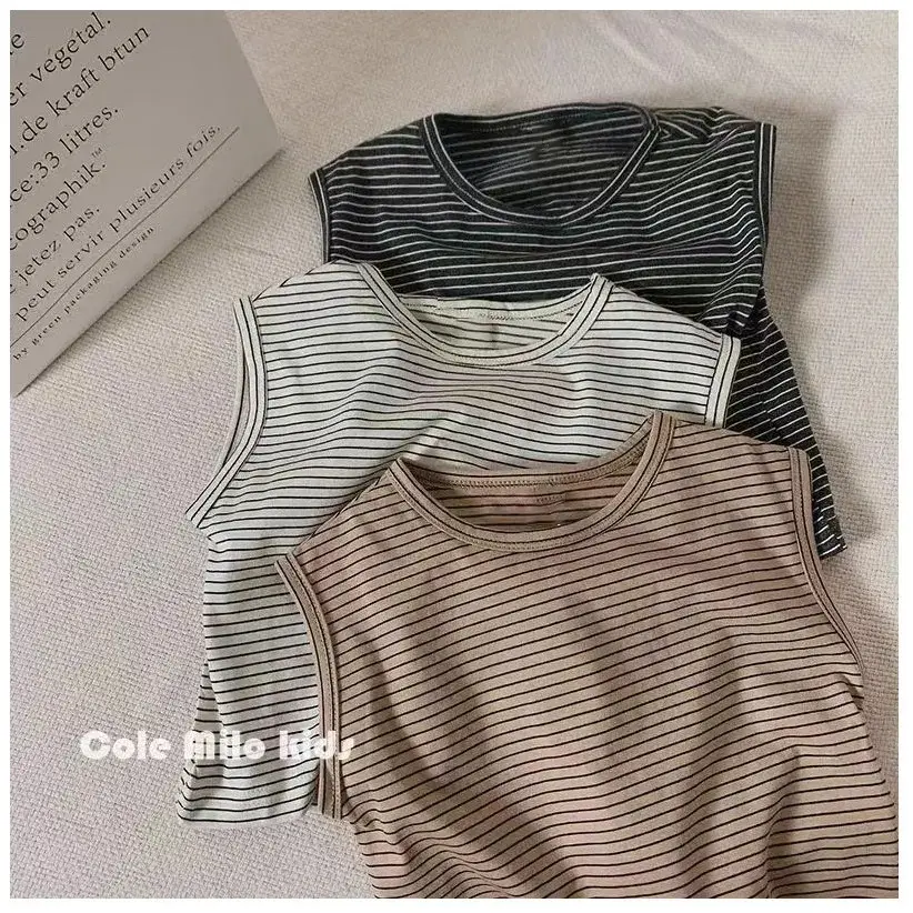 Boys Cotton Striped Sleeveless Vest T-Shirt — feature 1