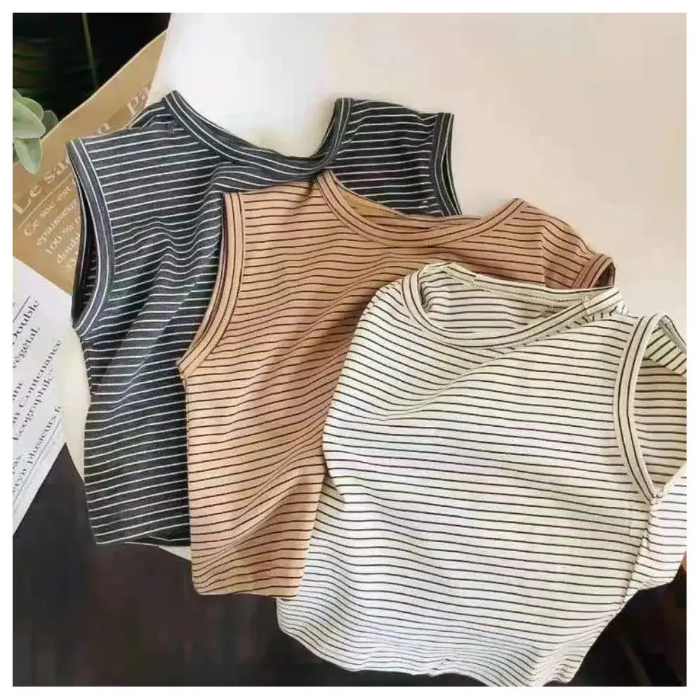 Boys Cotton Striped Sleeveless Vest T-Shirt — feature 2