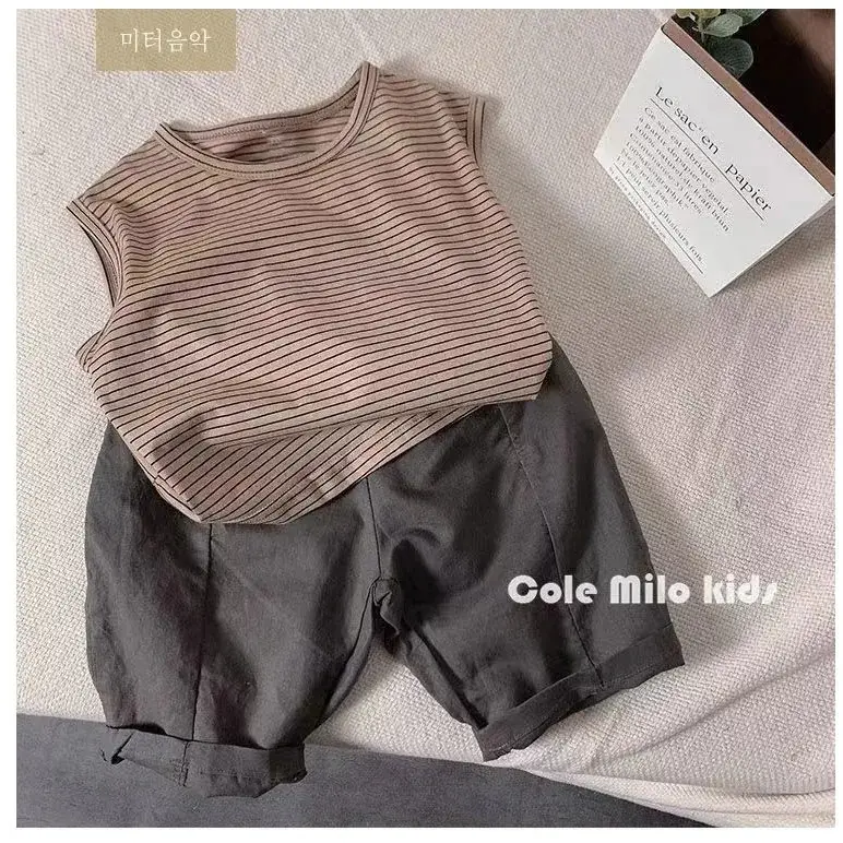Boys Cotton Striped Sleeveless Vest T-Shirt — feature 7