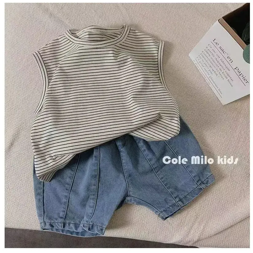 Boys Cotton Striped Sleeveless Vest T-Shirt - Image 3