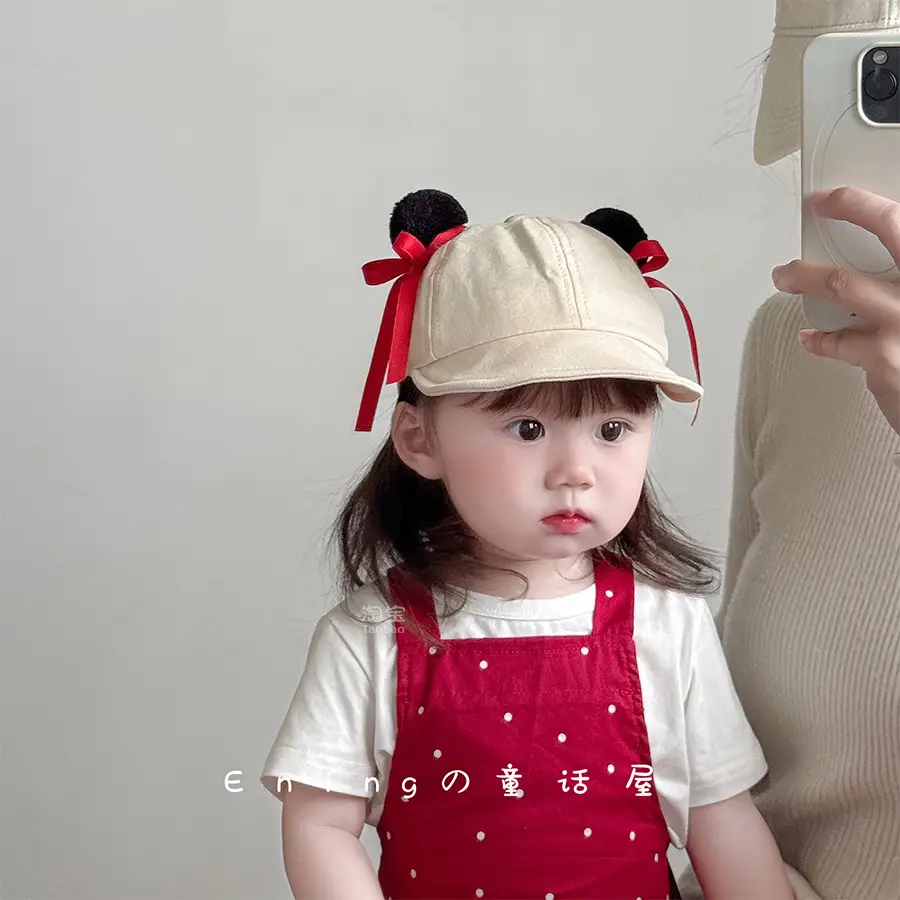 Nezha 2025 Baby Cap with Red Bow for Boys Girls - Image 4
