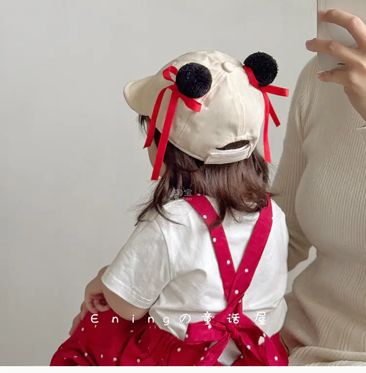 Nezha 2025 Baby Cap with Red Bow for Boys Girls — feature 1